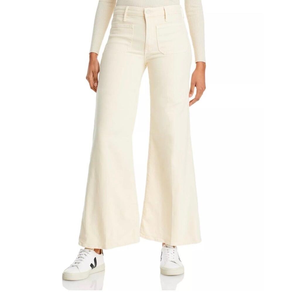 MOTHER Patch Pocket Roller Skimp Wide Leg Jeans Chalk Size 24
